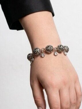 BRIGHTON Silver Ball & Crystal Bead Bracelet 9"